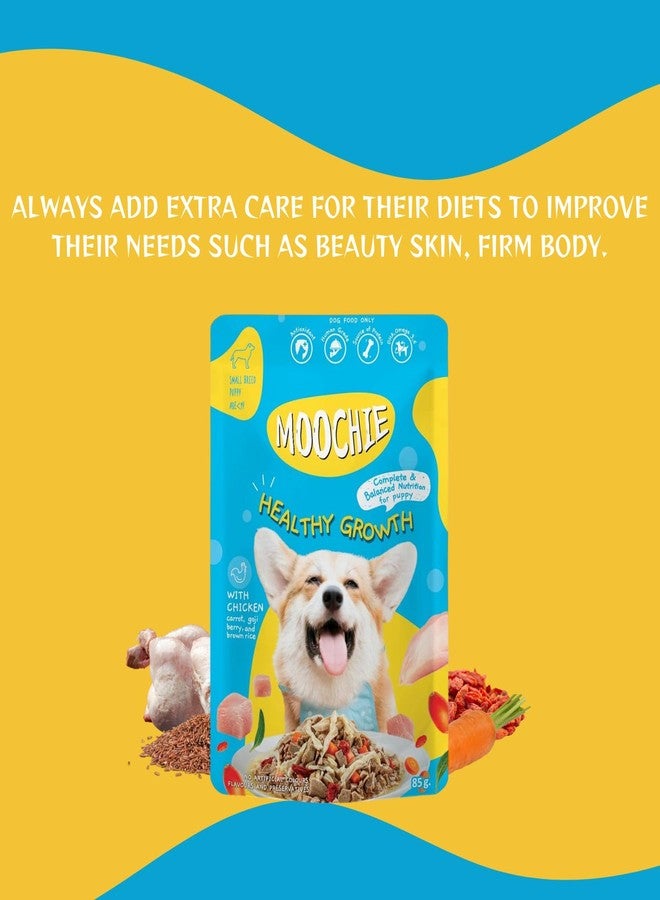 PETS EMPIRE Moochie Wet Dog Food (85g X 24) Grain Free Gavy Meal, Healthy Growth with Chicken, Carrot, Goji Berries and Brown Rice, High Protein Dogs Gravy Foods, Non-Veg Pet Meals for Dogs, Puppy - Image 5